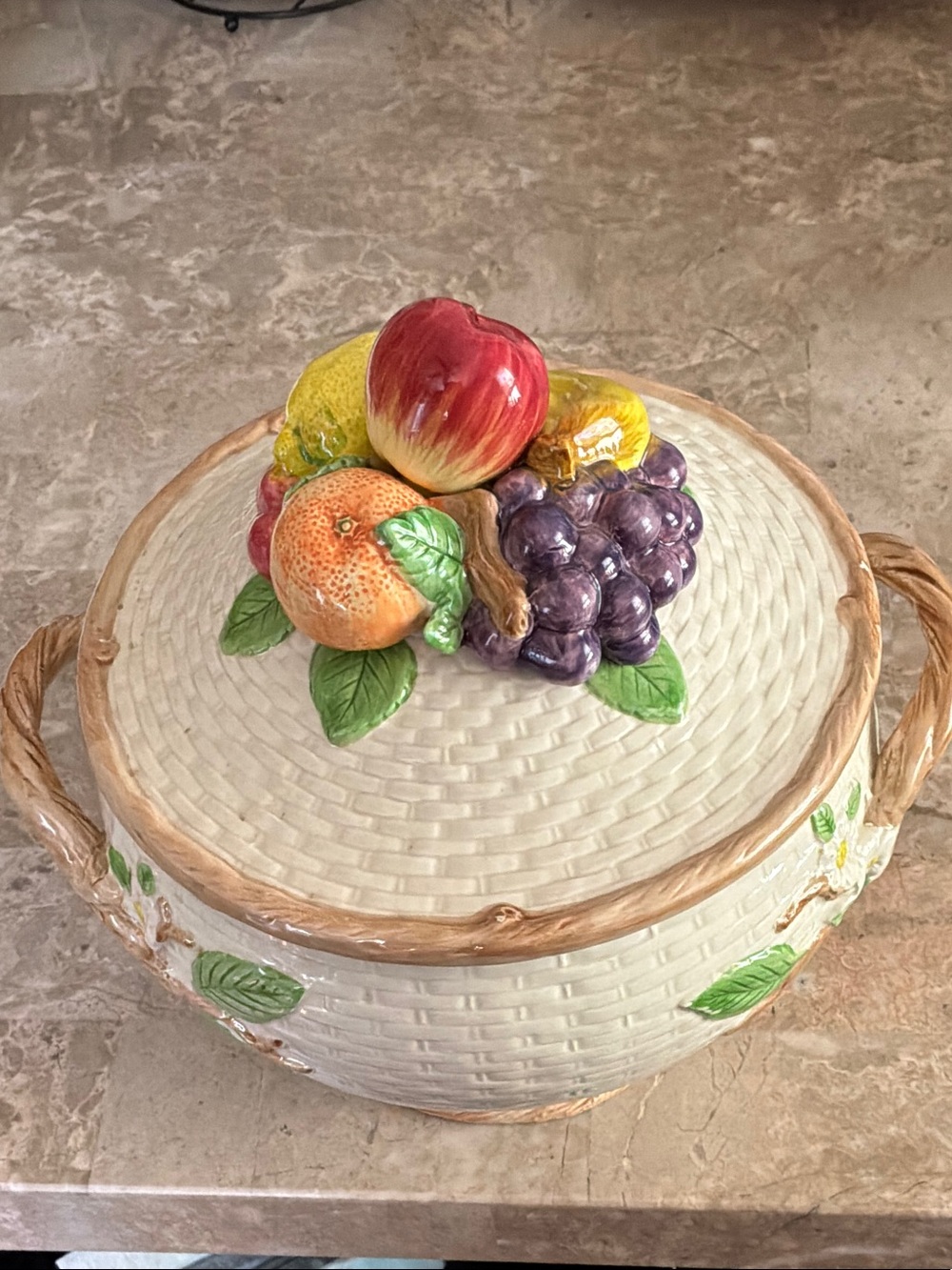 Vintage Fitz & Floyd Ceramic Serving Bowl with Fruit Accented Lid